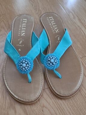 Italian Shoemakers Turquoise Beaded Thong Sandals
